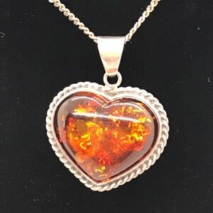 Amber Heart Baltic Pendant Sterling Silver 925 Italy Box Chain 8 Grams 28”